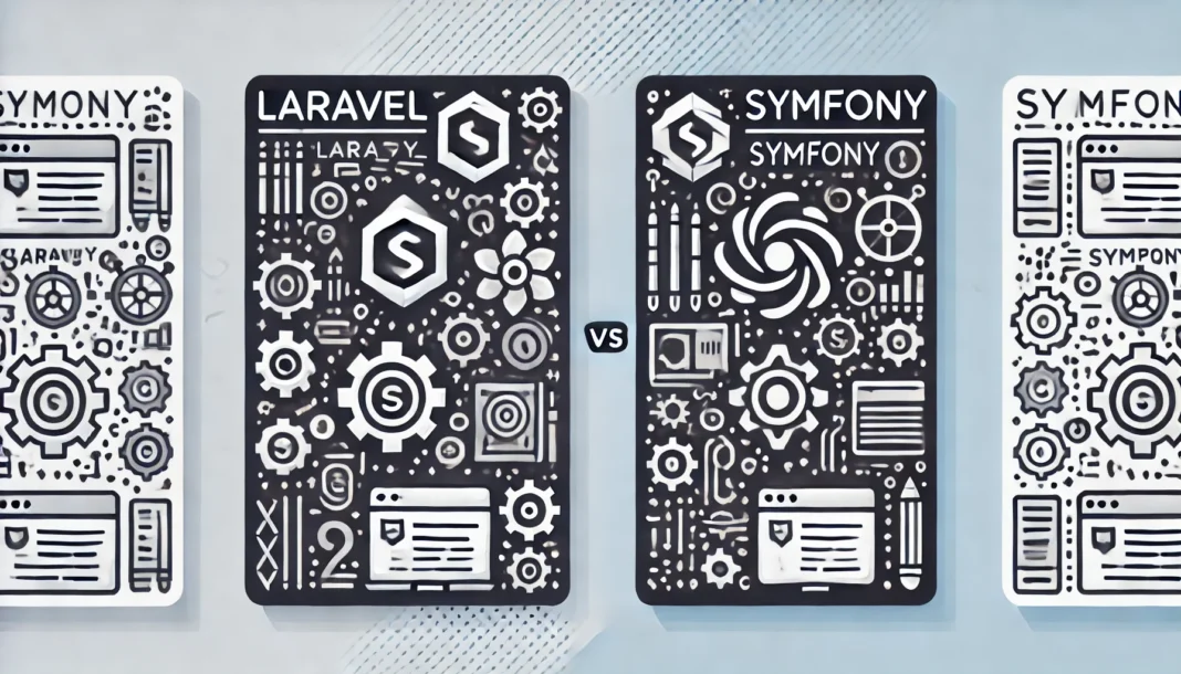 Comparación visual entre los frameworks de desarrollo web Laravel y Symfony.